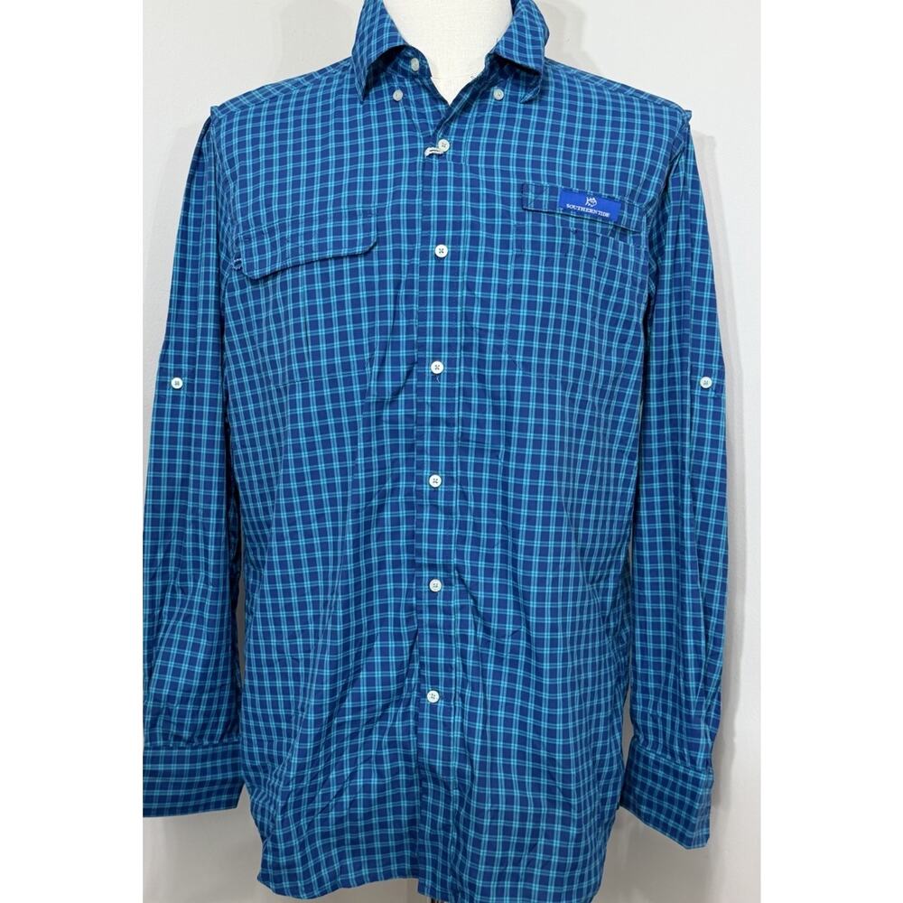 Southern Tide Classic Fit Cool Breeze Blue Plaid Vented LS Shirt S Small